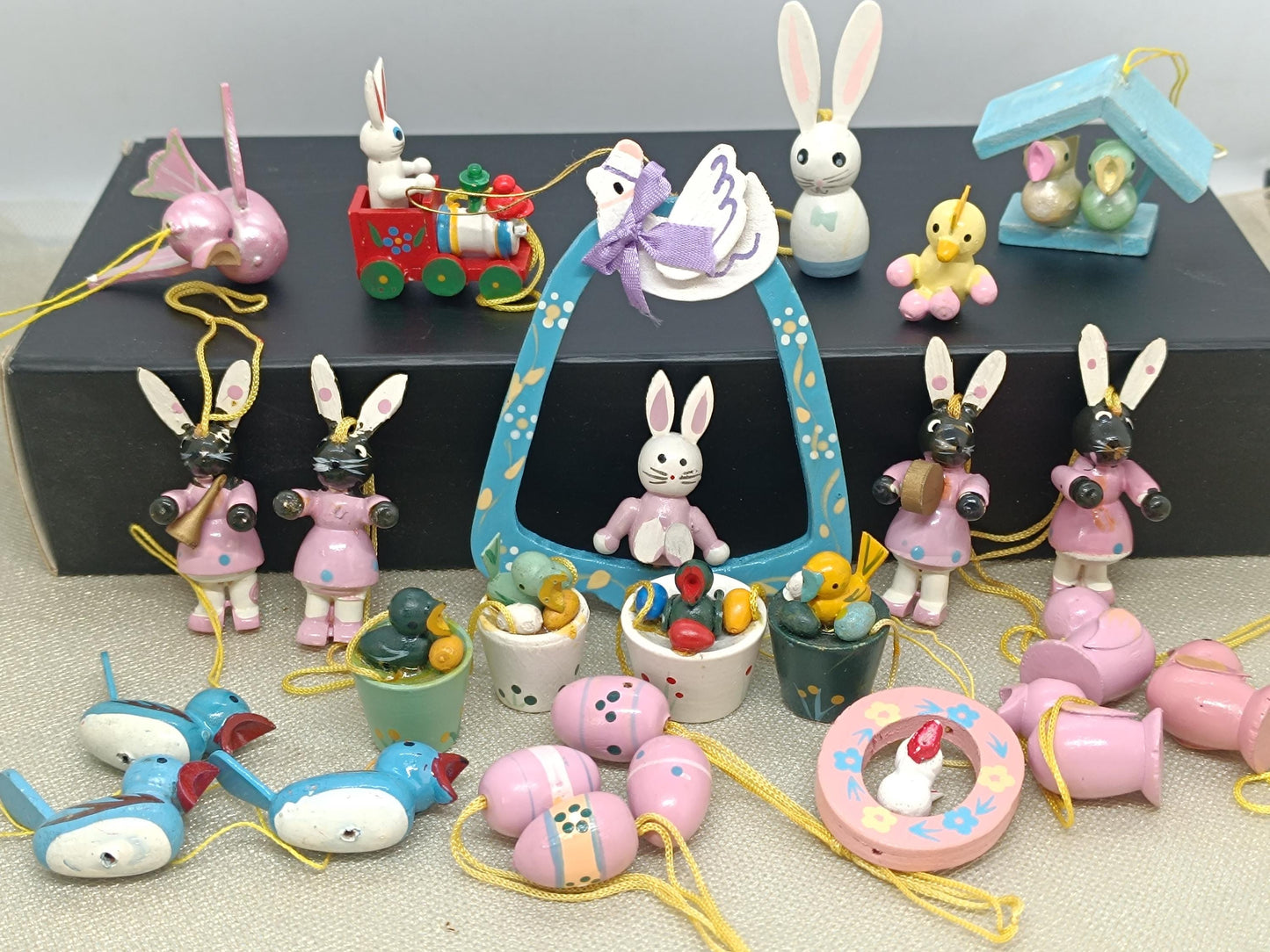 Vintage Easter wooden Ornaments Rabbit Eggs (etsy image id: 7770059421)