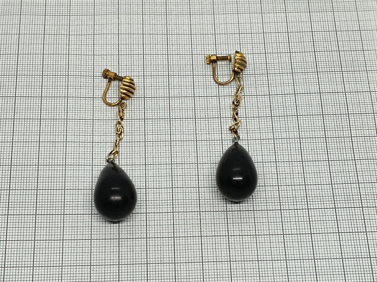 Antique Earrings With patina Black Stone __etsy:6750123109