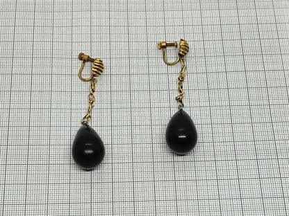 Antique Earrings With patina Black Stone __etsy:6750123109