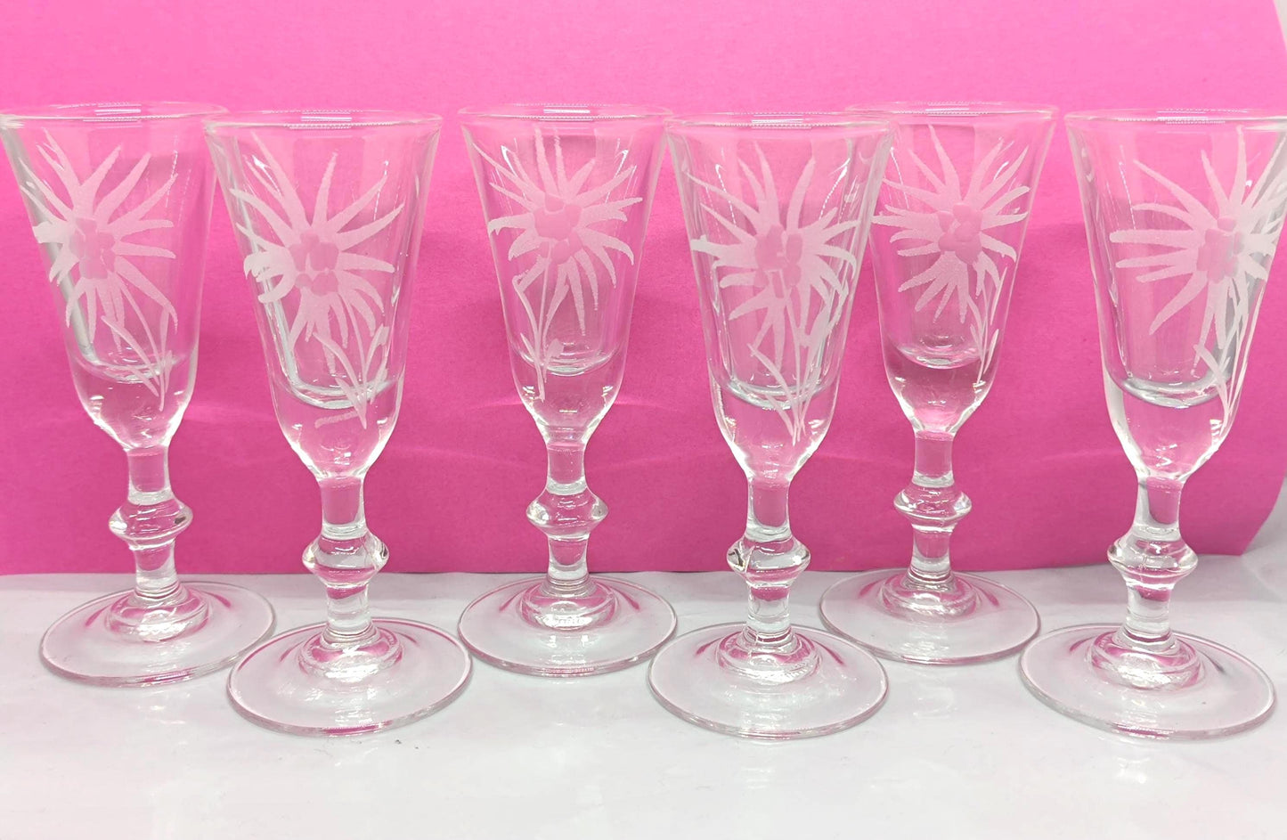 6 Liqueur glasses, for Martini. Engraved with flower motifs,Luminarc French vintage __etsy:7912486602