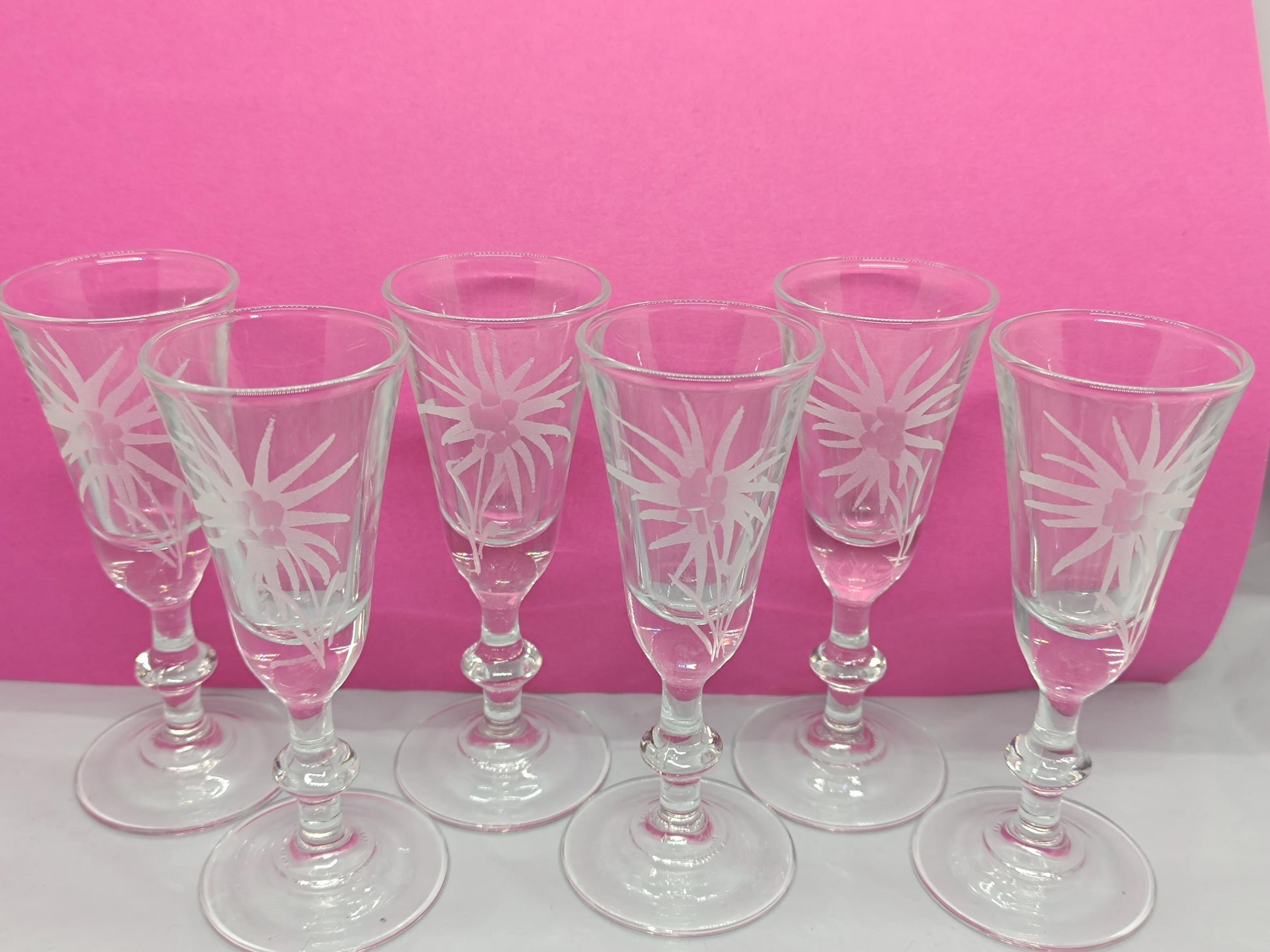 6 Liqueur glasses, for Martini. Engraved with flower motifs,Luminarc French vintage __etsy:7912462014