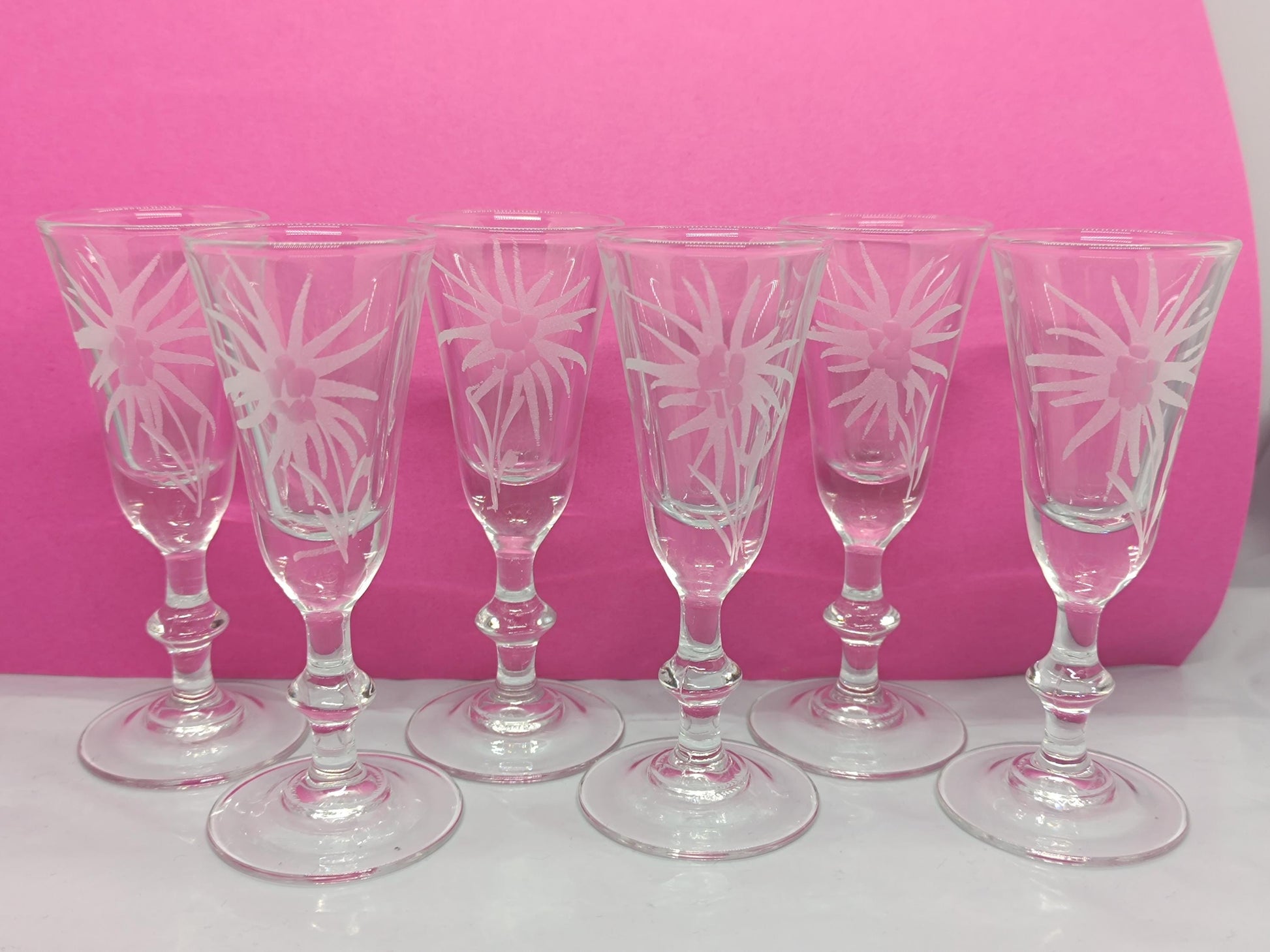 6 Liqueur glasses, for Martini. Engraved with flower motifs,Luminarc French vintage __etsy:7960415575