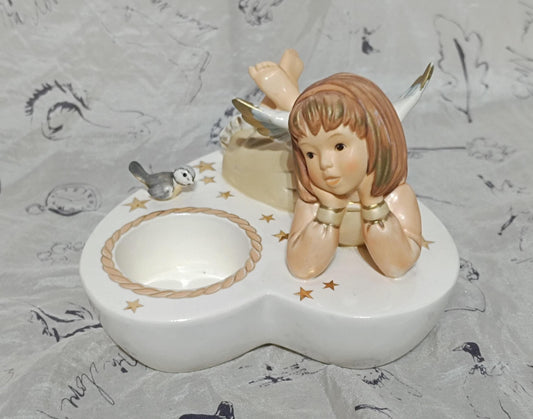 Porcelain figurine Goebel angel girl with wings candle holder heart shape 44071 Rare!