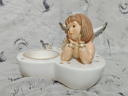 Porcelain figurine Goebel angel girl with wings candle holder heart shape 44071 Rare!