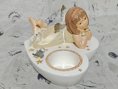 Porcelain figurine Goebel angel girl with wings candle holder heart shape 44071 Rare!