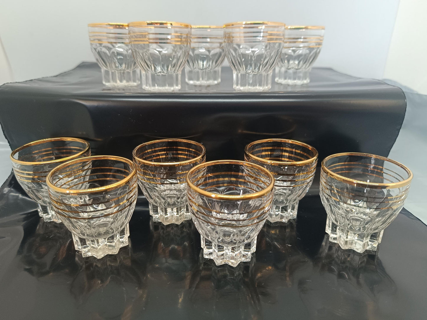 Set of 11 Vintage French Shot Glasses with Gold Rim __etsy:7919370598