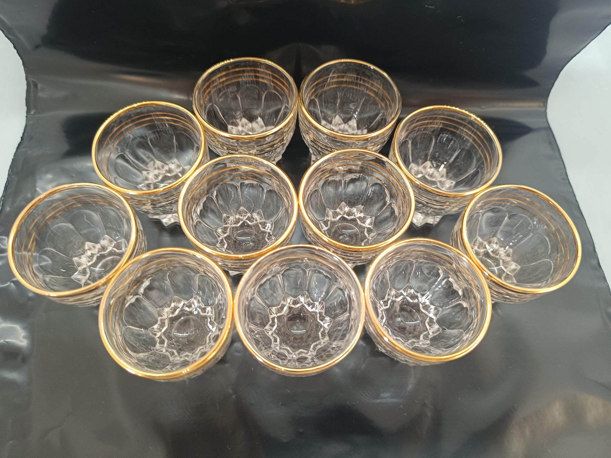 Set of 11 Vintage French Shot Glasses with Gold Rim __etsy:7919370198