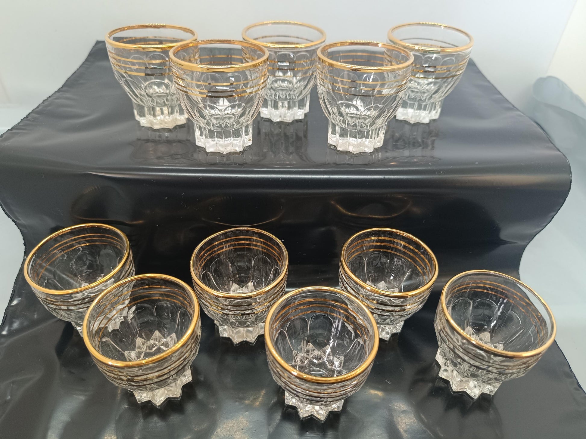Set of 11 Vintage French Shot Glasses with Gold Rim __etsy:7919370594