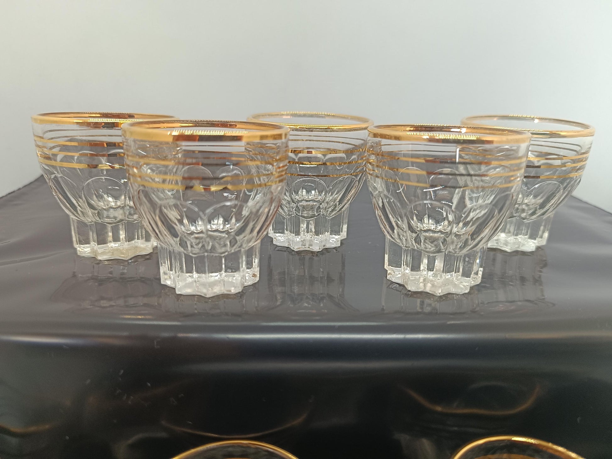 Set of 11 Vintage French Shot Glasses with Gold Rim __etsy:7967322703