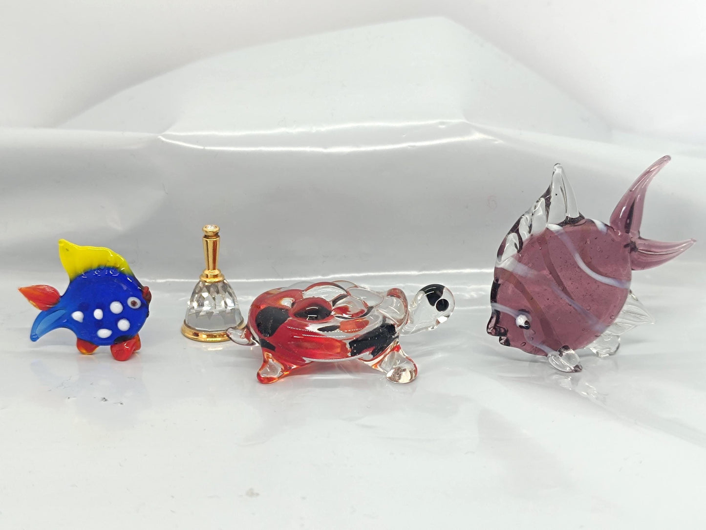 Small Glass Figurines Fish Bell Turtle __etsy:7967261041