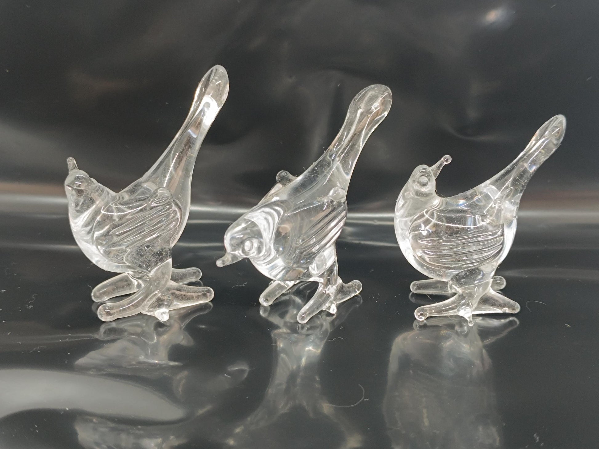 Three Birds Pheasant Clear Glass __etsy:7967372055
