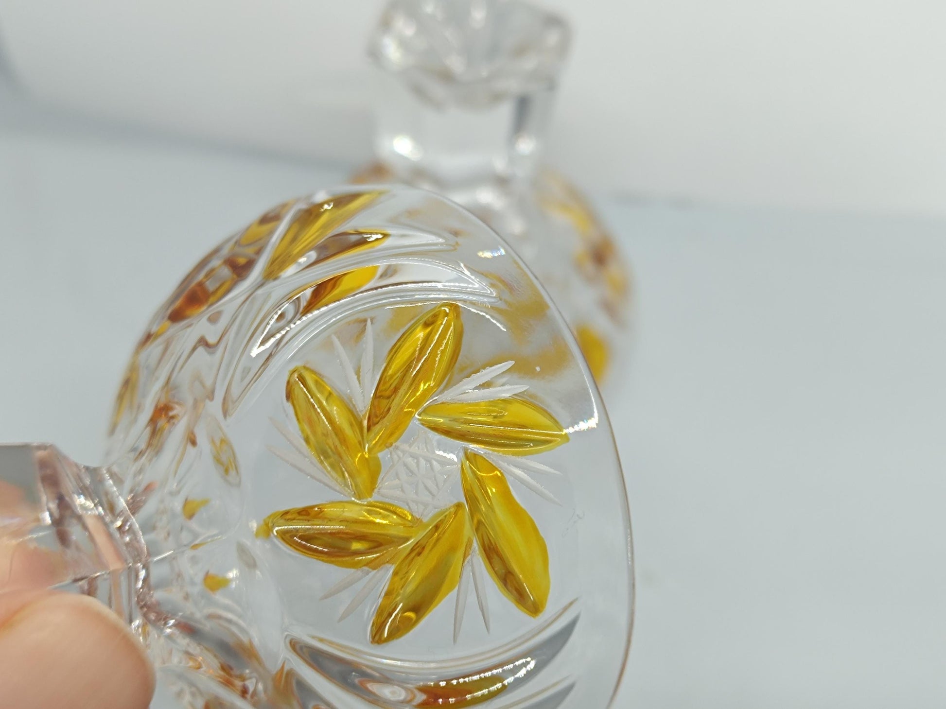 Two Vintage Cut and Pressed Liqueur Crystalline Glasses with Amber __etsy:7960458629