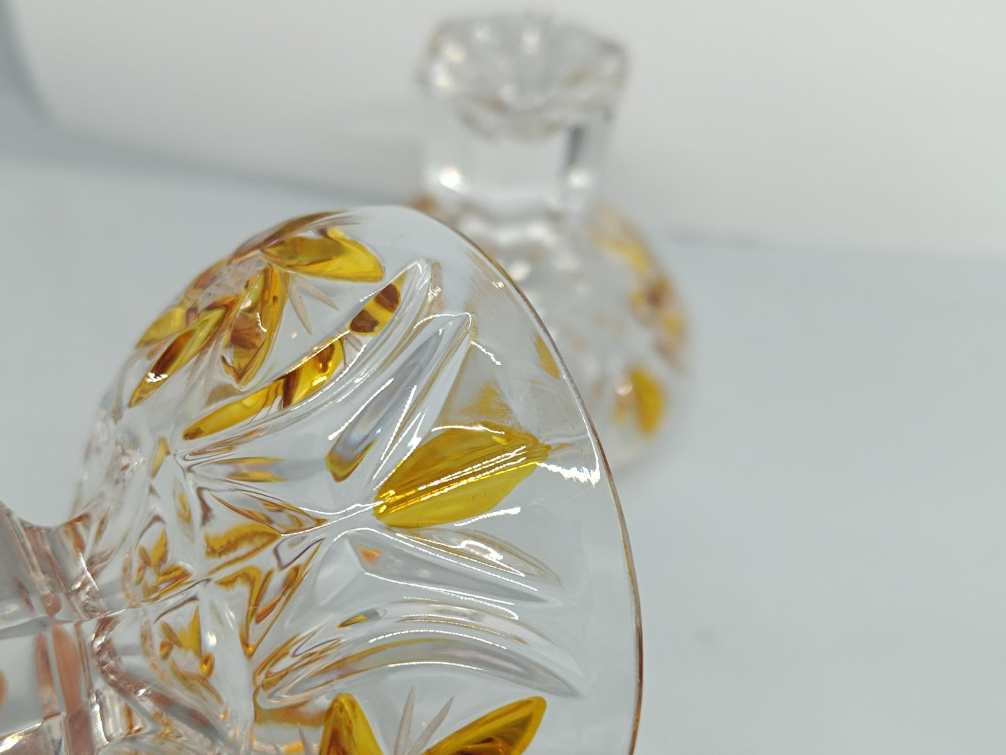 Two Vintage Cut and Pressed Liqueur Crystalline Glasses with Amber __etsy:7960458625