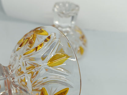 Two Vintage Cut and Pressed Liqueur Crystalline Glasses with Amber __etsy:7960458625