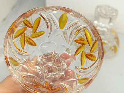 Two Vintage Cut and Pressed Liqueur Crystalline Glasses with Amber __etsy:7960458651