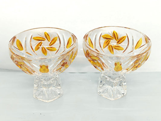 Two Vintage Cut and Pressed Liqueur Crystalline Glasses with Amber __etsy:7960499211