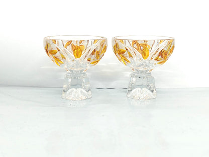 Two Vintage Cut and Pressed Liqueur Crystalline Glasses with Amber __etsy:7960500547