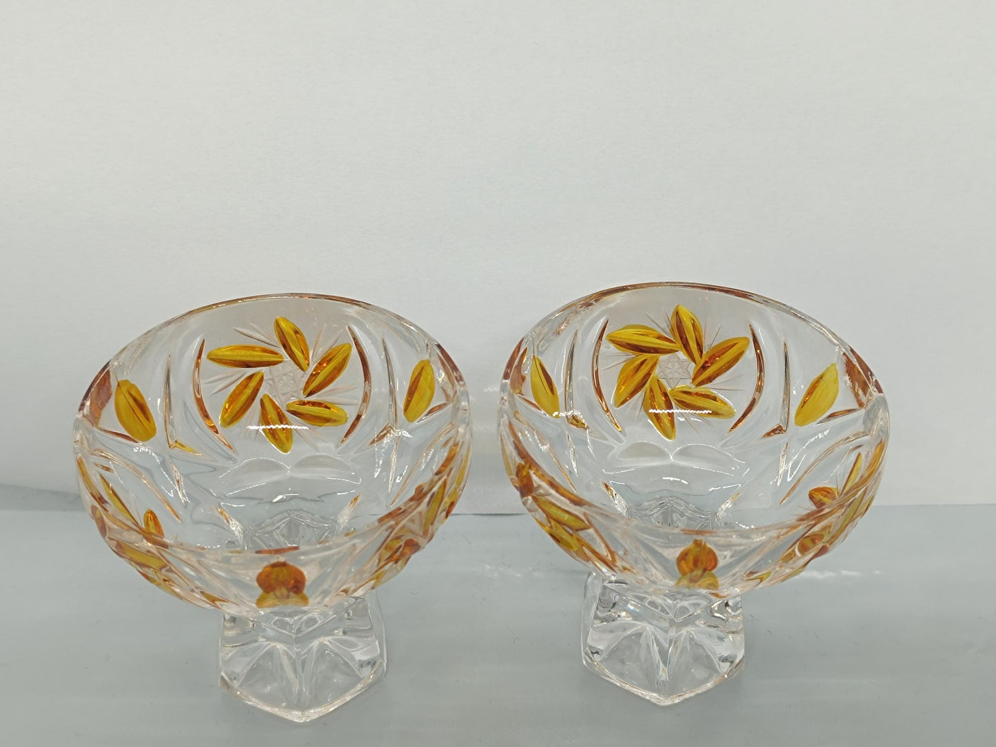 Two Vintage Cut and Pressed Liqueur Crystalline Glasses with Amber __etsy:7912504782