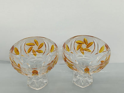 Two Vintage Cut and Pressed Liqueur Crystalline Glasses with Amber __etsy:7912504782