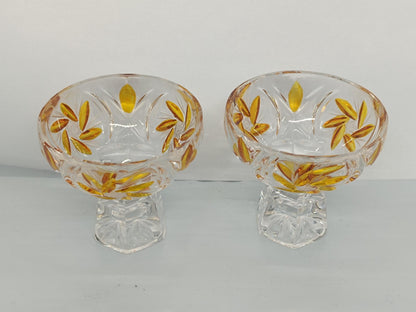 Two Vintage Cut and Pressed Liqueur Crystalline Glasses with Amber __etsy:7912504776