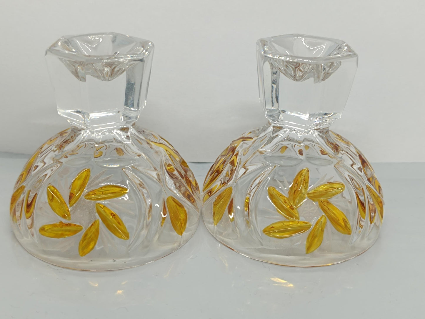 Two Vintage Cut and Pressed Liqueur Crystalline Glasses with Amber __etsy:7912504836