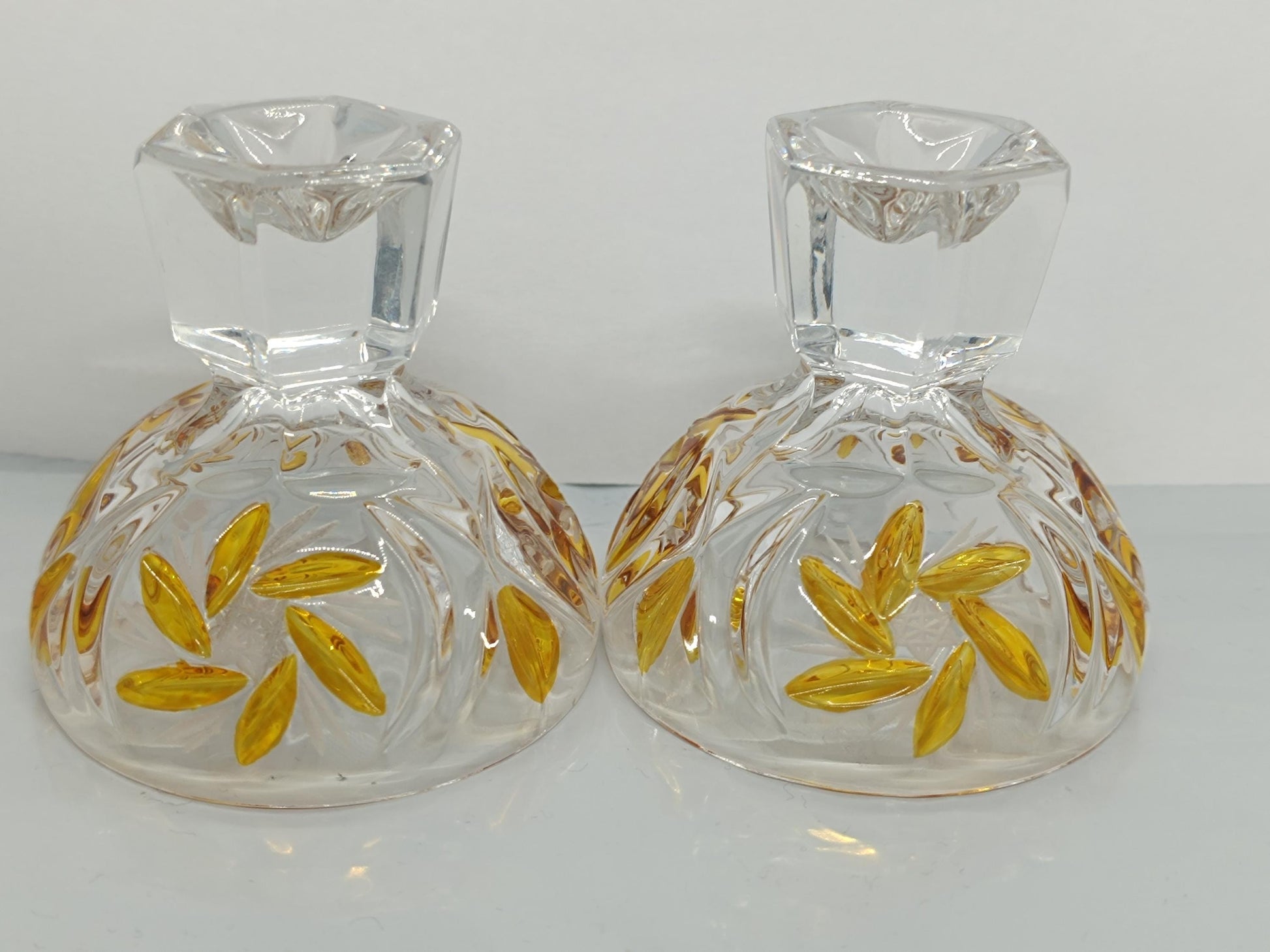 Two Vintage Cut and Pressed Liqueur Crystalline Glasses with Amber __etsy:7912504836