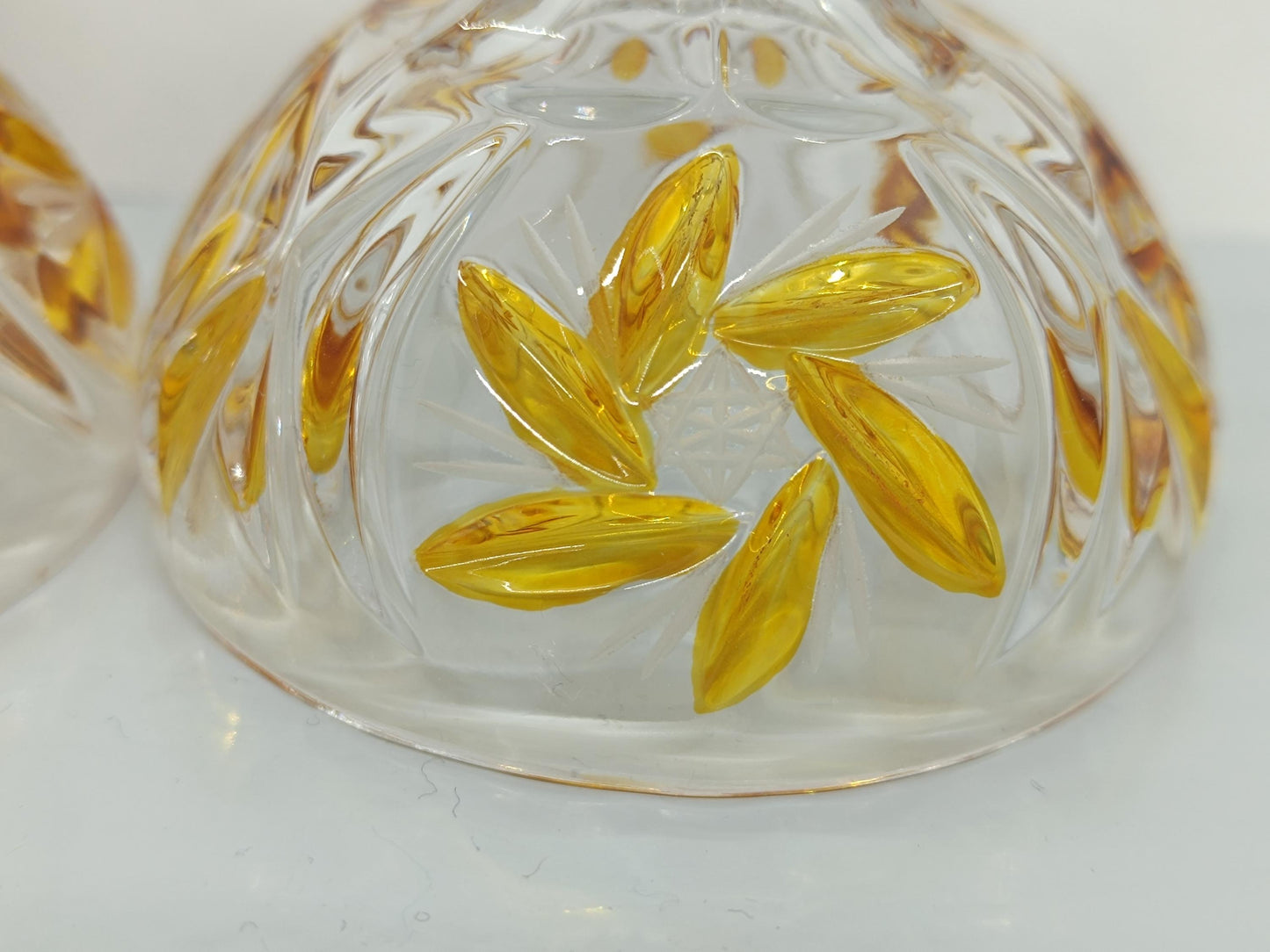 Two Vintage Cut and Pressed Liqueur Crystalline Glasses with Amber __etsy:7960458397
