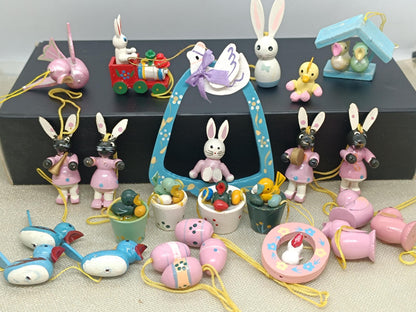 Vintage Easter wooden Ornaments Rabbit Eggs (etsy image id: 7770059447)