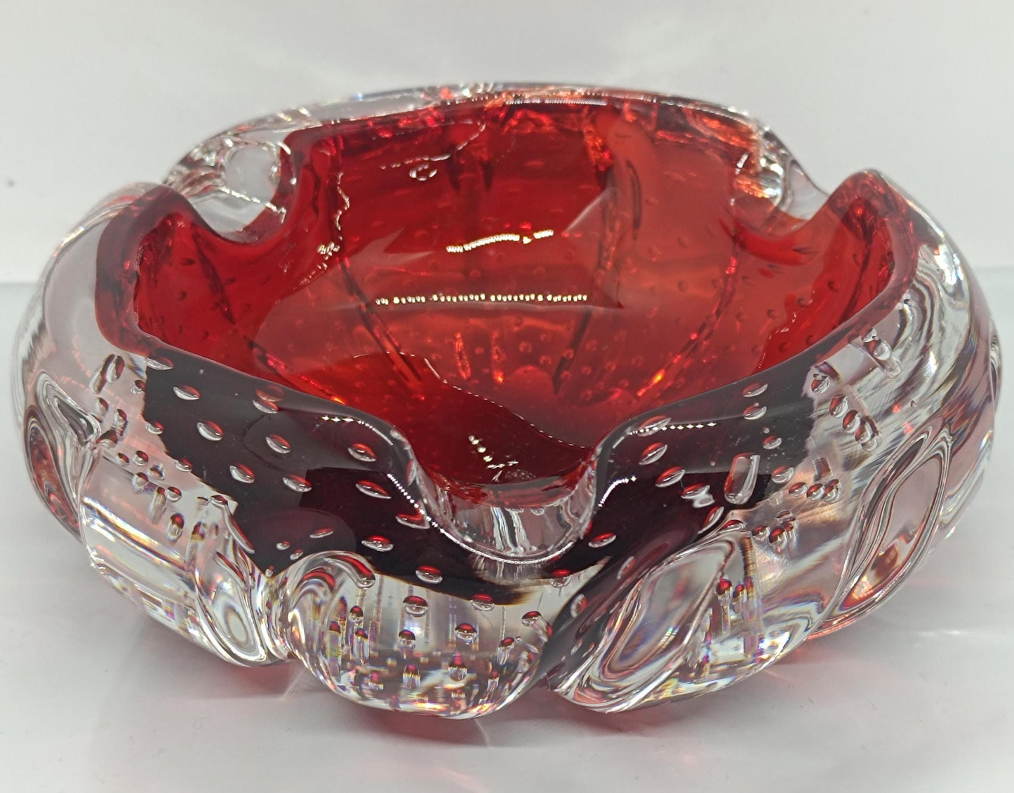 Vintage Massive Heavy Red Glass Bubble Ashtray Bowl Aseda #667 Swedish __etsy:7960512775