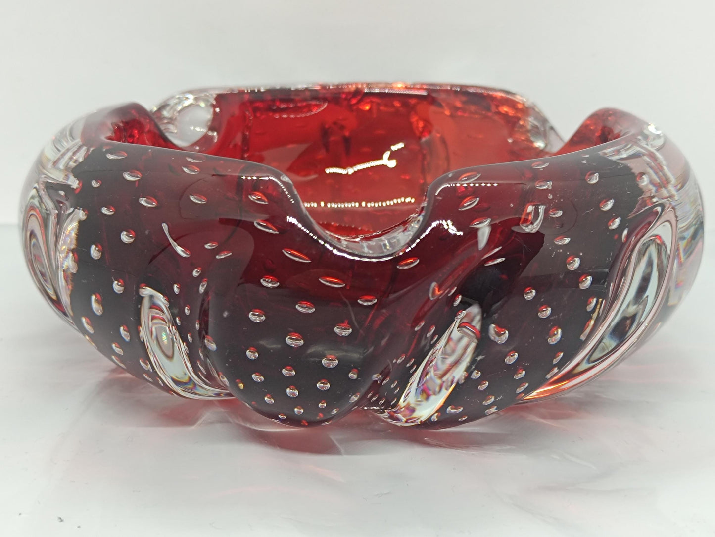 Vintage Massive Heavy Red Glass Bubble Ashtray Bowl Aseda #667 Swedish __etsy:7912556778