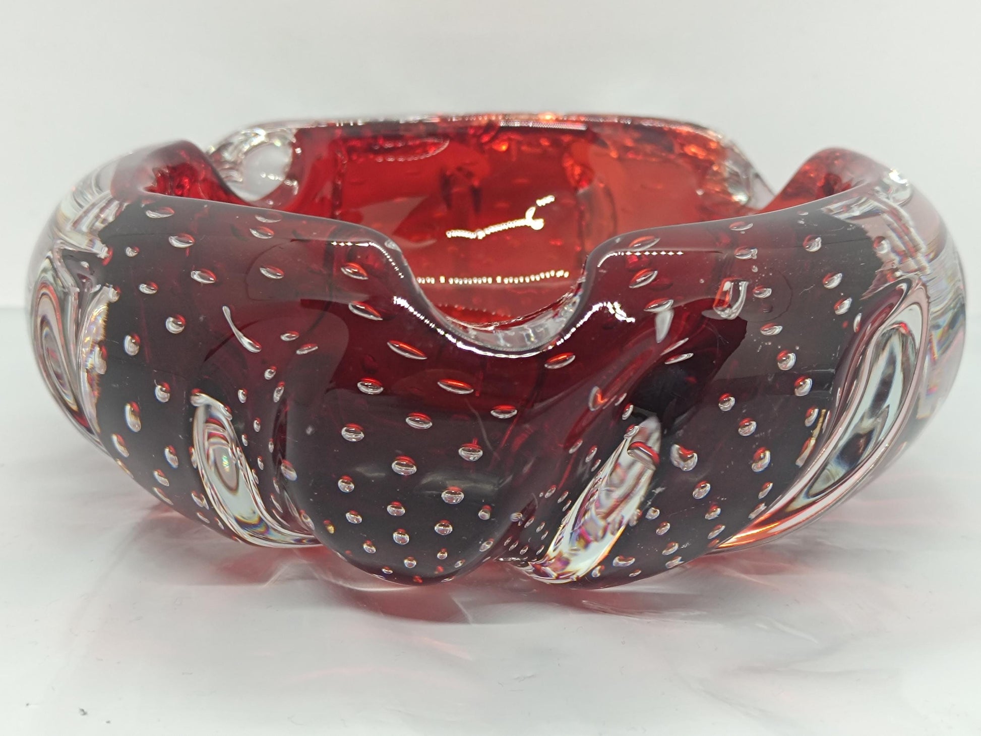 Vintage Massive Heavy Red Glass Bubble Ashtray Bowl Aseda #667 Swedish __etsy:7912556778