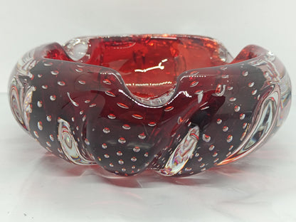 Vintage Massive Heavy Red Glass Bubble Ashtray Bowl Aseda #667 Swedish __etsy:7912556778