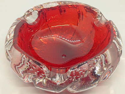 Vintage Massive Heavy Red Glass Bubble Ashtray Bowl Aseda #667 Swedish __etsy:7960510751