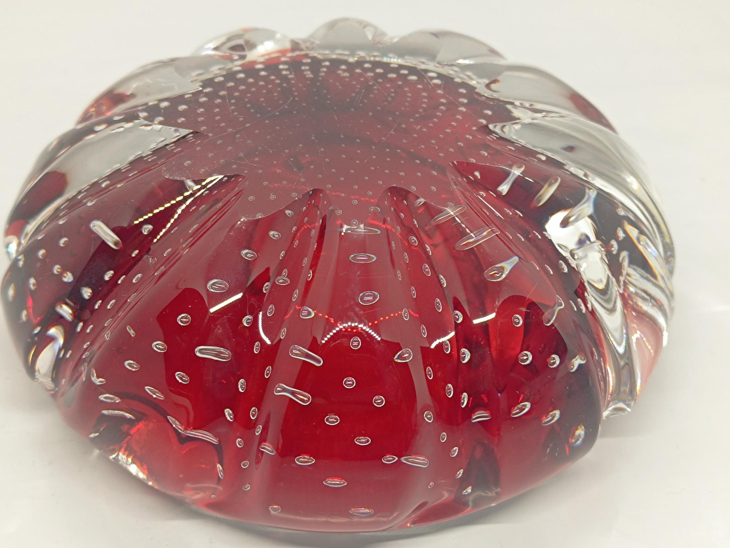 Vintage Massive Heavy Red Glass Bubble Ashtray Bowl Aseda #667 Swedish __etsy:7960510743
