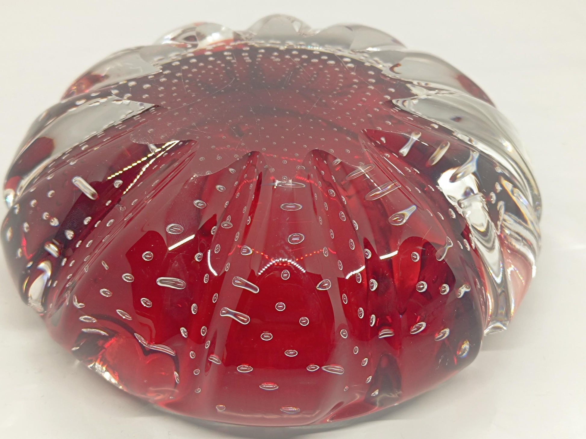 Vintage Massive Heavy Red Glass Bubble Ashtray Bowl Aseda #667 Swedish __etsy:7960510743
