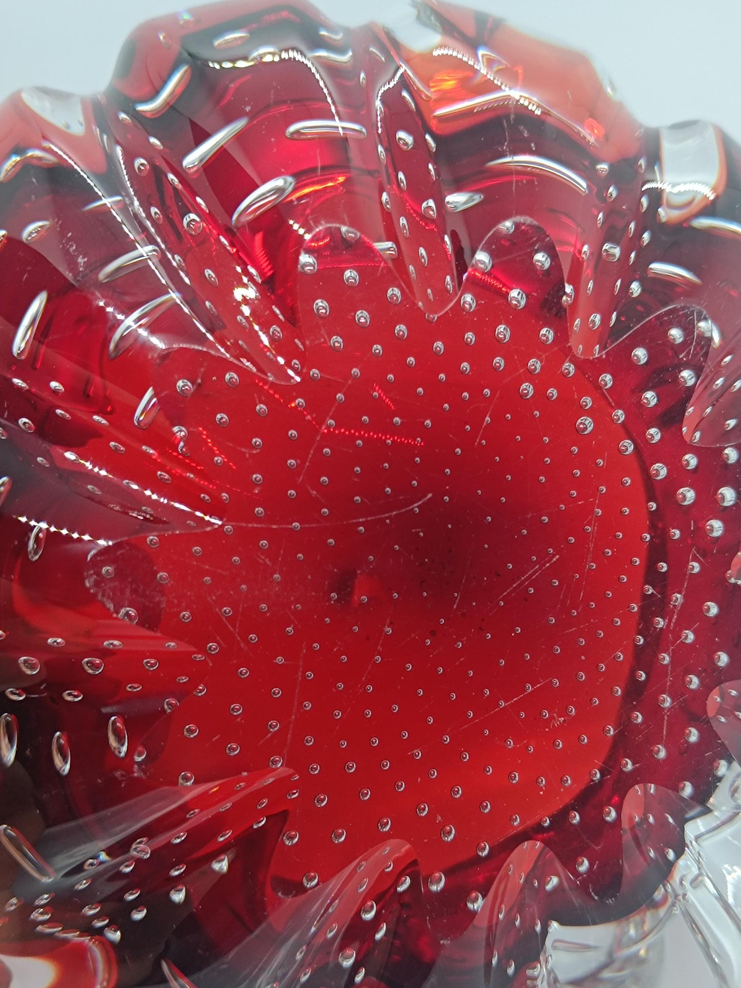 Vintage Massive Heavy Red Glass Bubble Ashtray Bowl Aseda #667 Swedish __etsy:7912557058