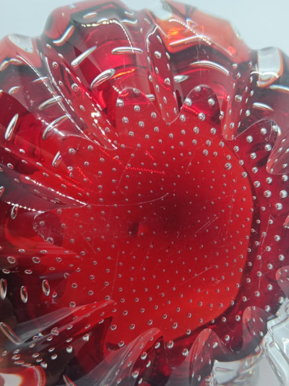 Vintage Massive Heavy Red Glass Bubble Ashtray Bowl Aseda #667 Swedish __etsy:7912557058