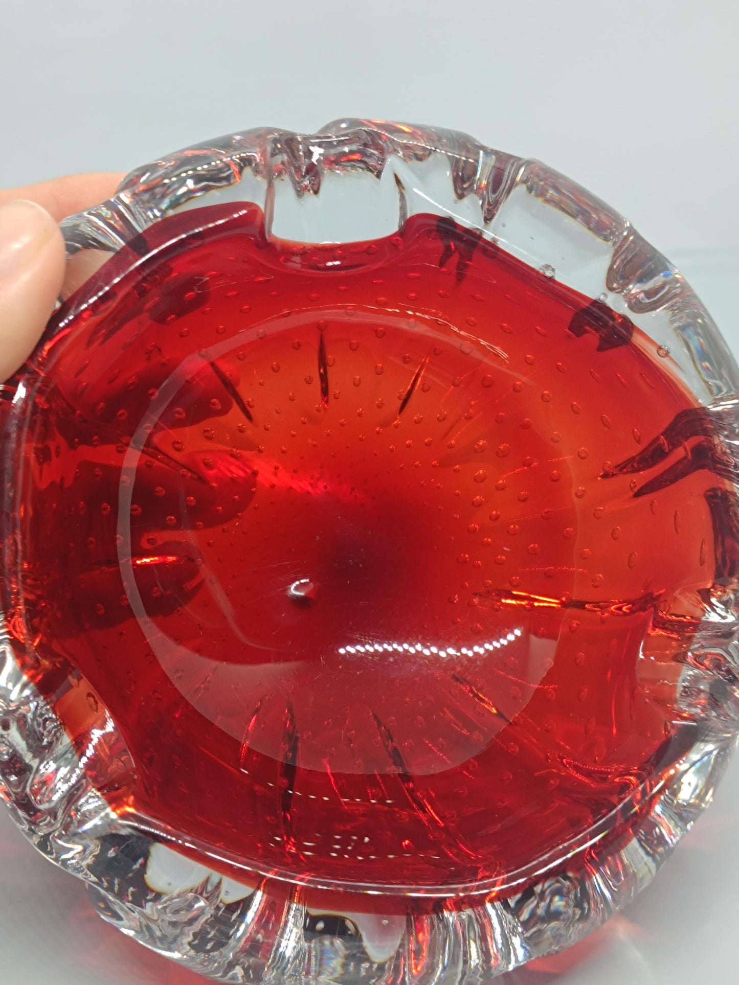 Vintage Massive Heavy Red Glass Bubble Ashtray Bowl Aseda #667 Swedish __etsy:7960511007