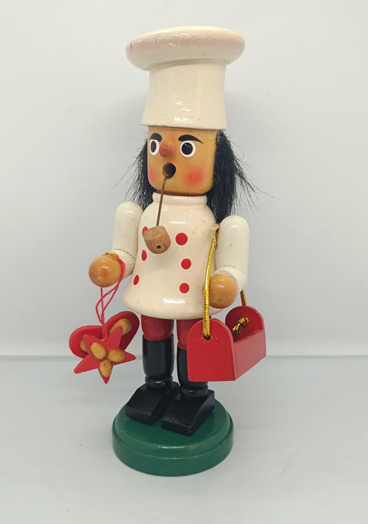 Vintage Wooden Erzgebirge Incense Smoker Chef Raucher 17 cm