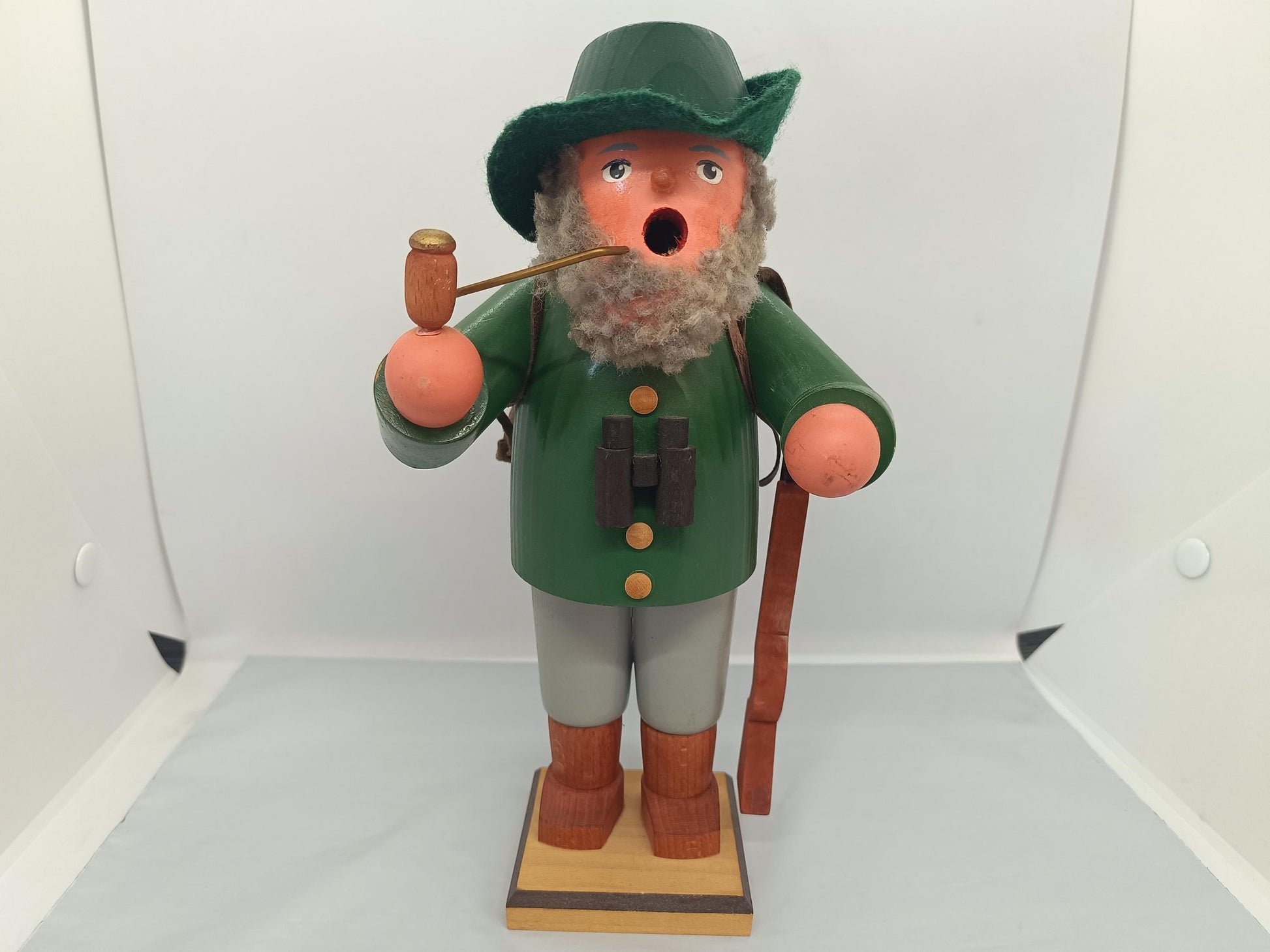 Vintage Wooden Erzgebirge Incense Smoker Hunter Raucher 25 cm