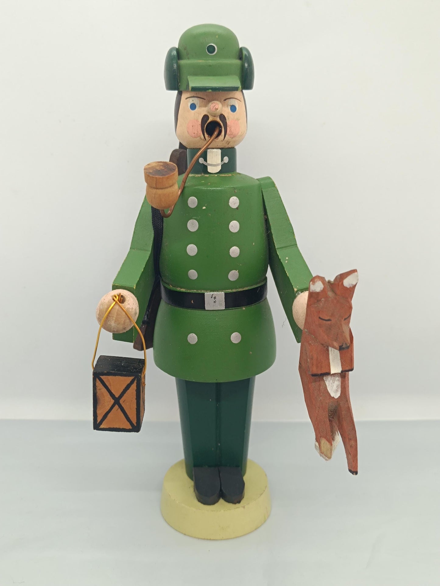 Vintage Wooden Erzgebirge Incense Smoker Raucher Hunter Seiffener Volkskunst 18 cm