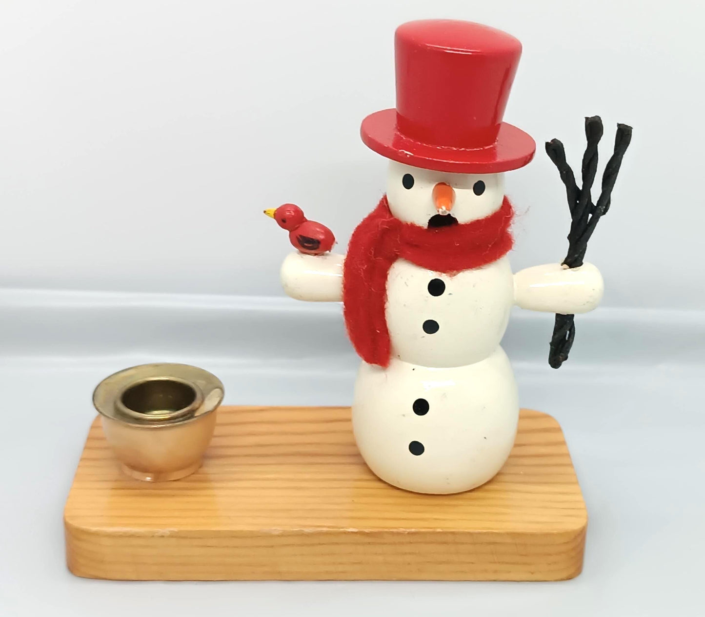 Vintage Wooden Erzgebirge Incense Smoker Raucher Snowman with candle holder