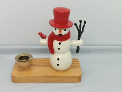Vintage Wooden Erzgebirge Incense Smoker Raucher Snowman with candle holder
