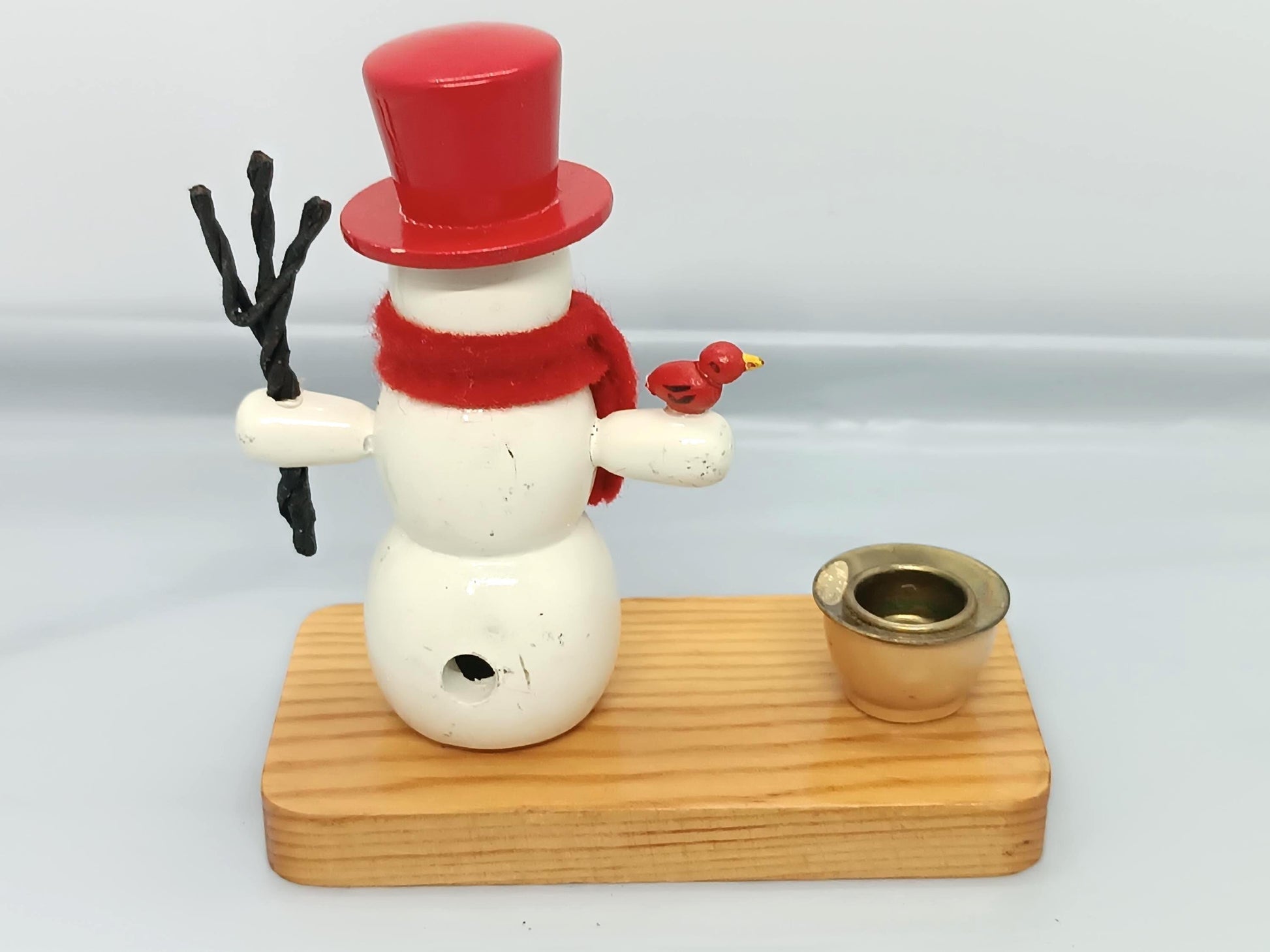 Vintage Wooden Erzgebirge Incense Smoker Raucher Snowman with candle holder