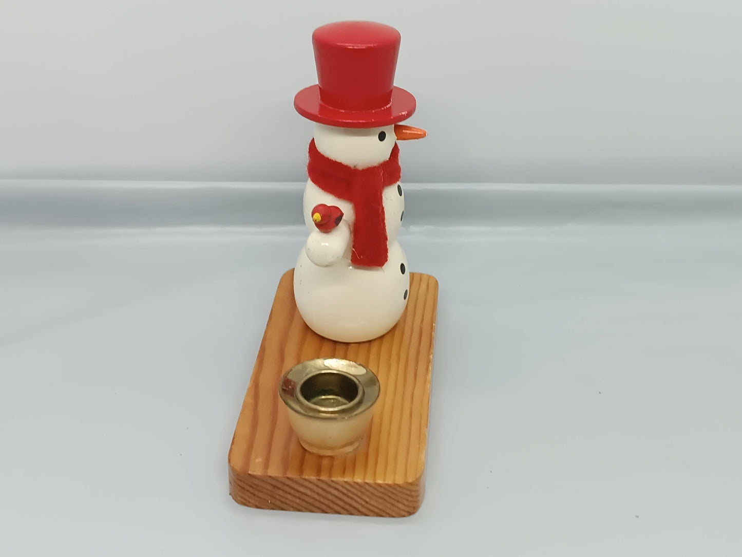 Vintage Wooden Erzgebirge Incense Smoker Raucher Snowman with candle holder