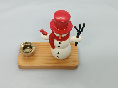 Vintage Wooden Erzgebirge Incense Smoker Raucher Snowman with candle holder