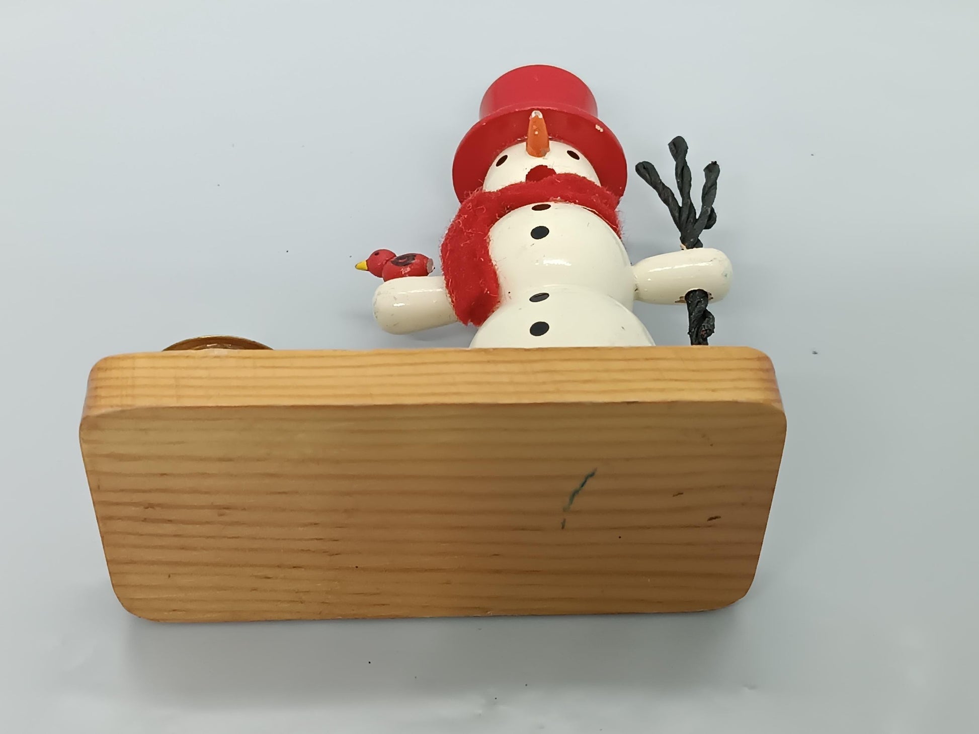 Vintage Wooden Erzgebirge Incense Smoker Raucher Snowman with candle holder