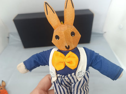 Vtg Ostern Rabbits Wood and Fabric __etsy:7762286370
