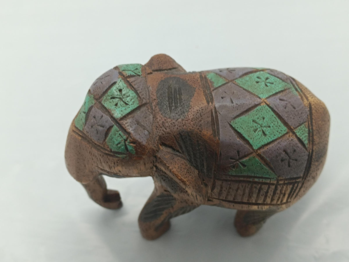 Vintage Hand-Painted Wooden Elephant Figurine
