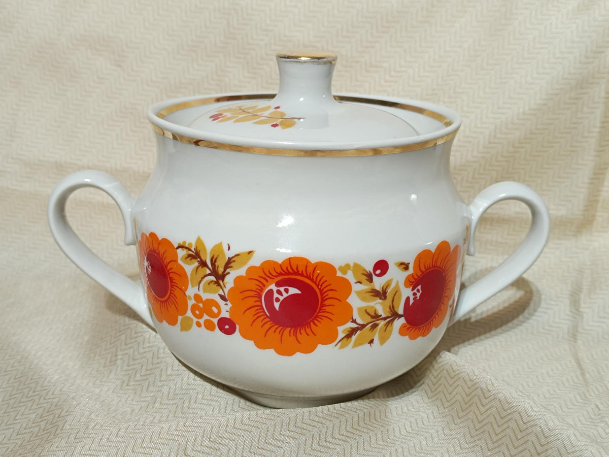 Vintage Russian Tea Cup Teapot Sugarbowl Marigold